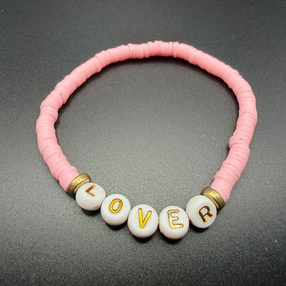 Handmade OneSize Lover Era Bracelet Women Pink Polymer Clay Heishi Swiftie Gift